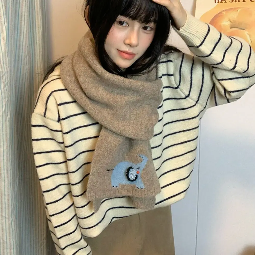

Colorful Cartoon Embroidery Scarf Korean Style Thickened Cashmere Knitted Scarf Sweet Windproof Winter Neck Warmer Autumn Winter