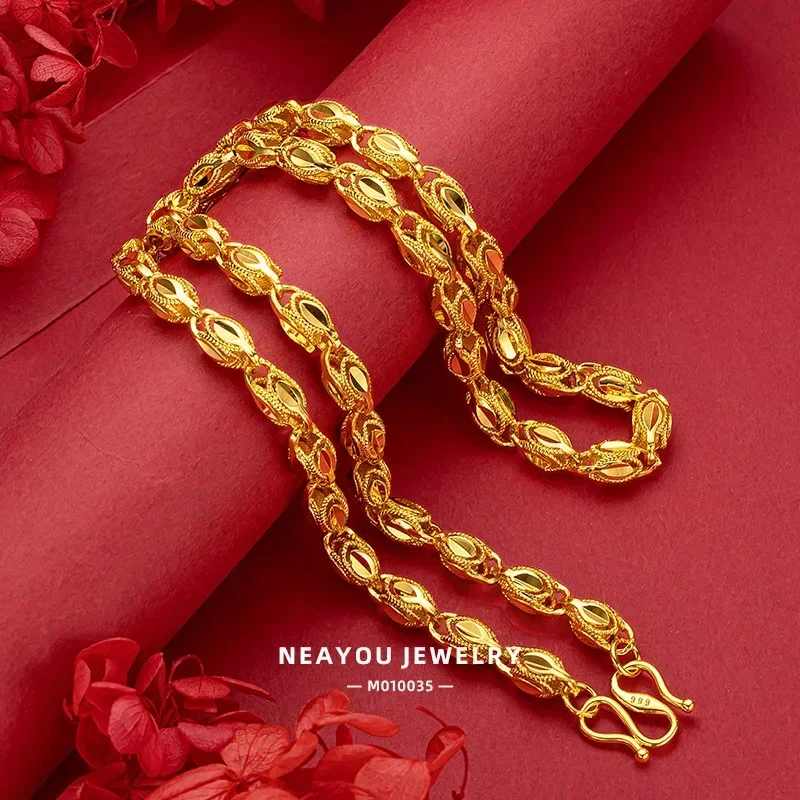 

9999 Real Gold 24K Yellow Gold Eyes Necklace Gold Chain