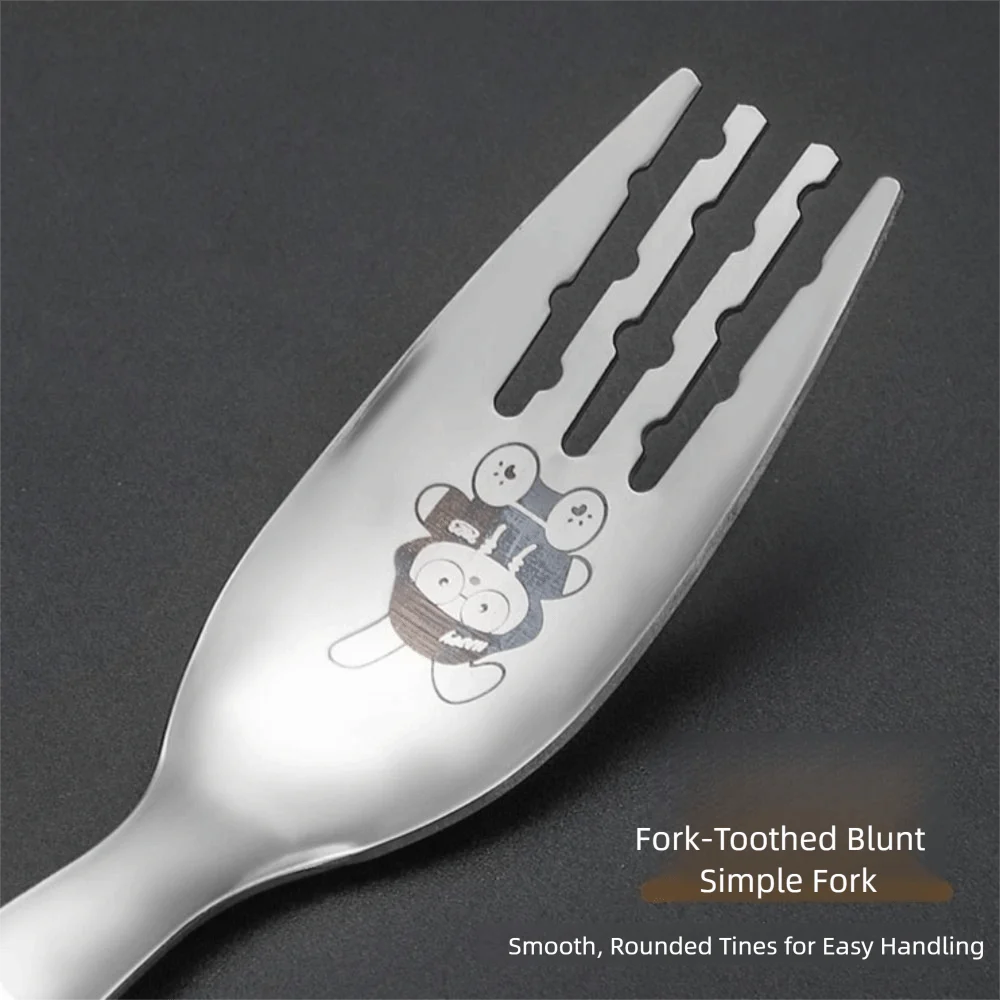 410 Stainless Steel Spoon Fork Set Silver Rabbit Cutlery Set Storage Case Short Handle Kids Tableware