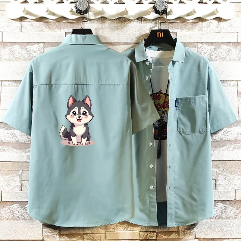 

Свободная повседневная летняя рубашка с коротким рукавом, тонкая, модная верхняя одежда для пар, дышащая, из полиэфирного волокна, зеленая D320