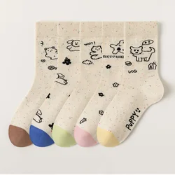 2 Pair Middle Tube Socks Women Cute Cartoon Animals Long Socks Fashion Streetwear Autumn  Winter Funky Soft Comfortable Socks