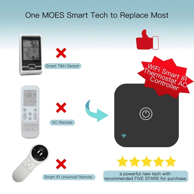 Черный Tuya Wi-Fi ИК-термостат Контроллер переменного тока Пульт дистанционного управления Датчик температуры и влажности Голосовое управление для Alexa Google