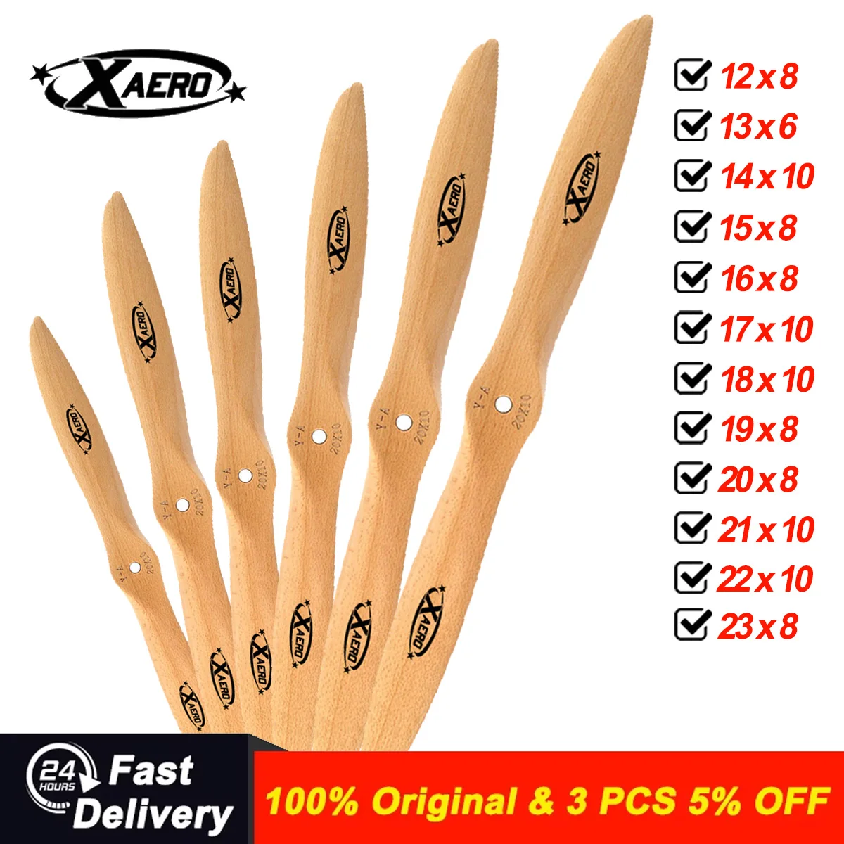 XAERO 1PC 2 Blades Propeller 12-23inch Beech Wooden Propeller CW for RC Gas Airplane