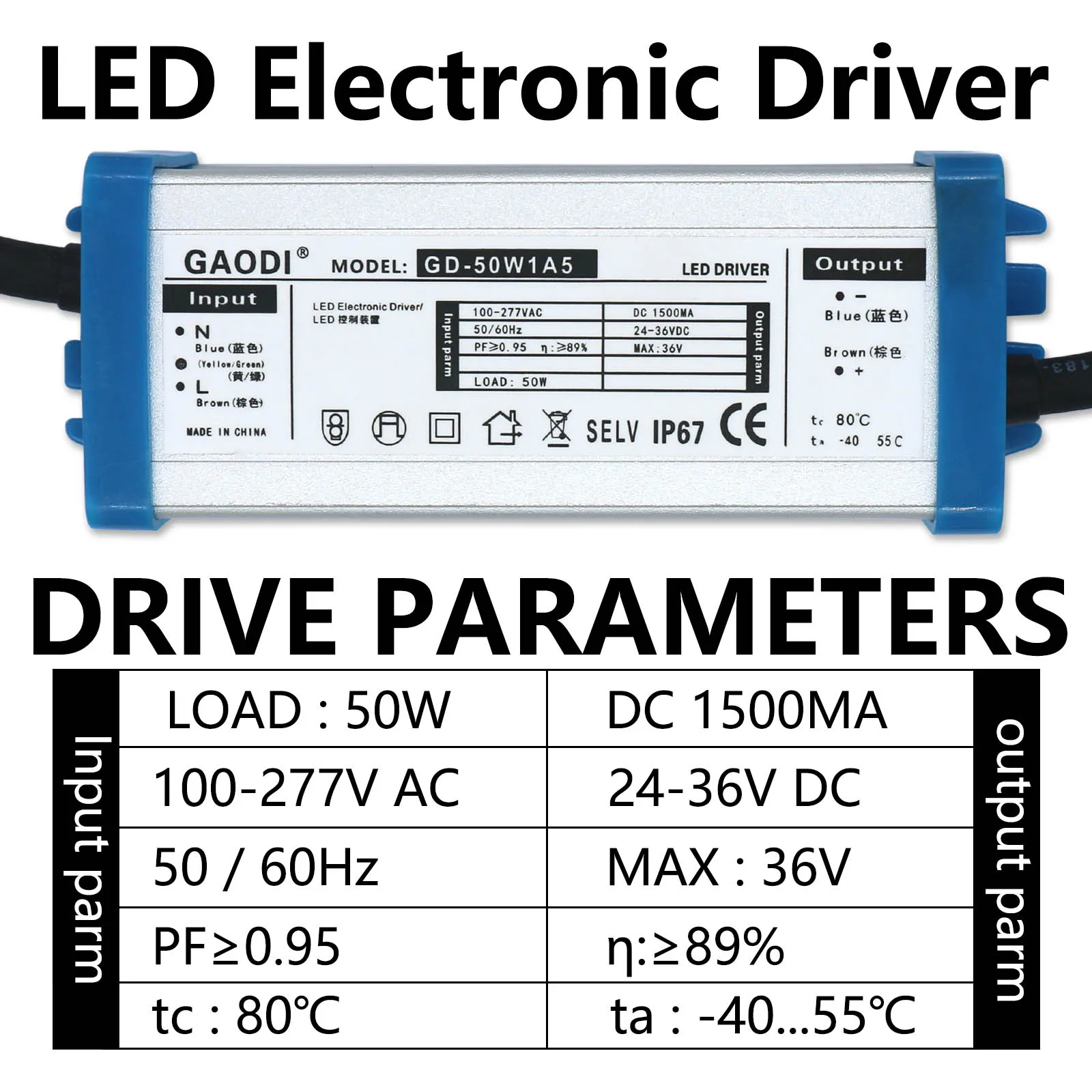 Waterproof Lighting Transformers AC 220V To DC 24-36V 50W 100W Constant Current Switching LED Driver 1500mA 3000mA Power Supply