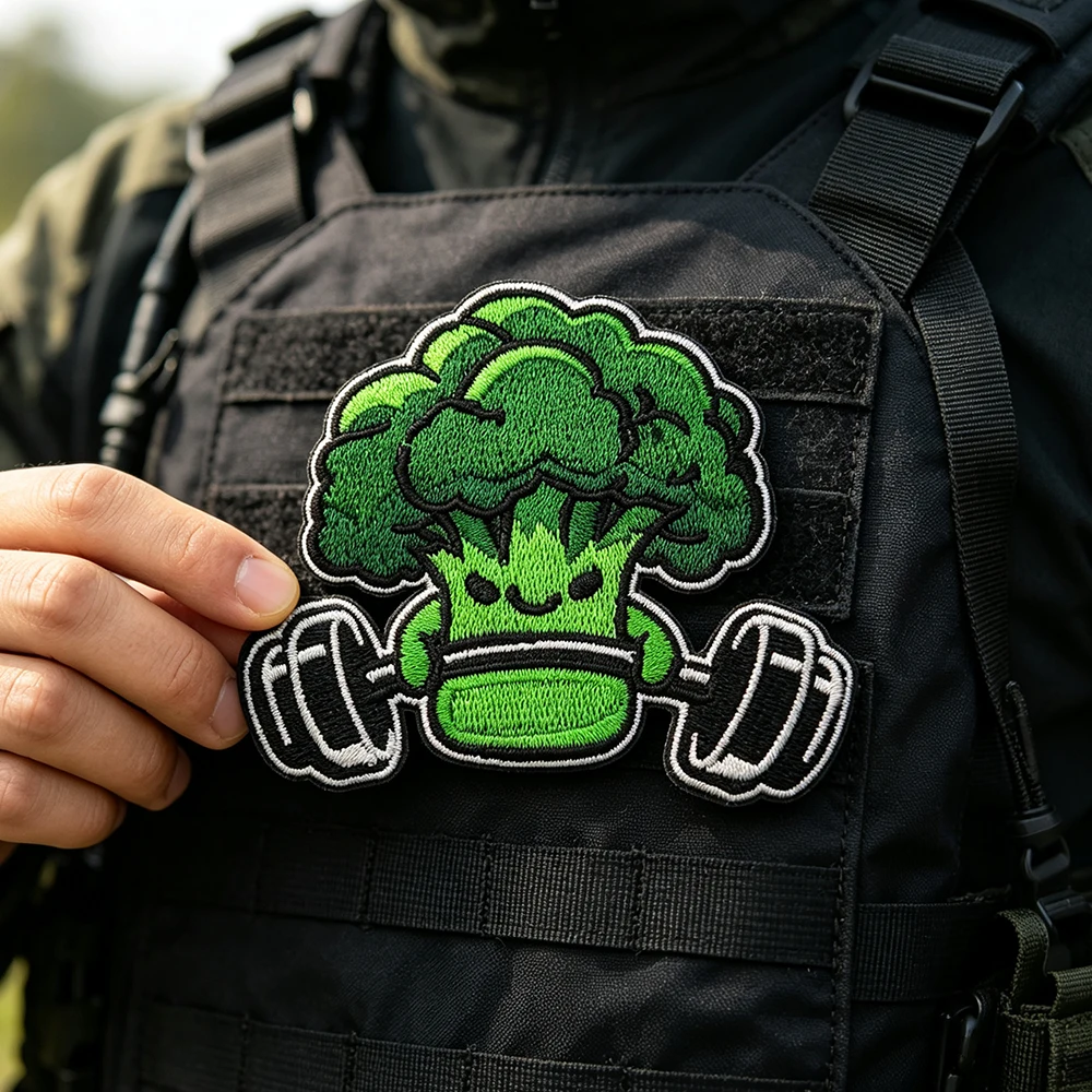 Broccoli Lifting Dumbbell Embroidered Patch Funny Vegetable Fitness Hook and Loop Patch for Backpack Hat Tactical Patch