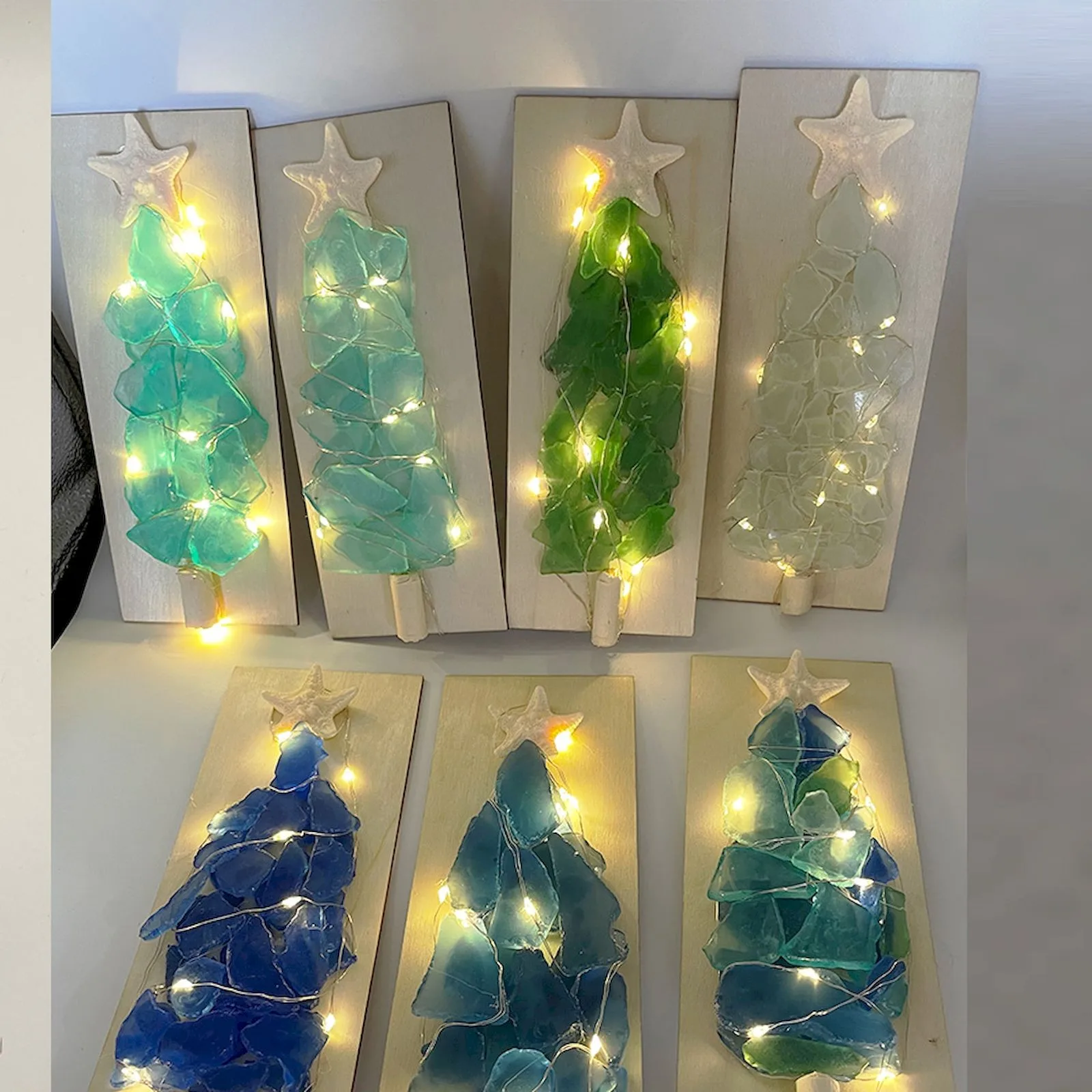 DIY zeeglas kerstboomkit tafelblad kerstbomen met verlichting thuis glazen ornamenten DIY handgemaakte ambachten voor kinderen cadeau