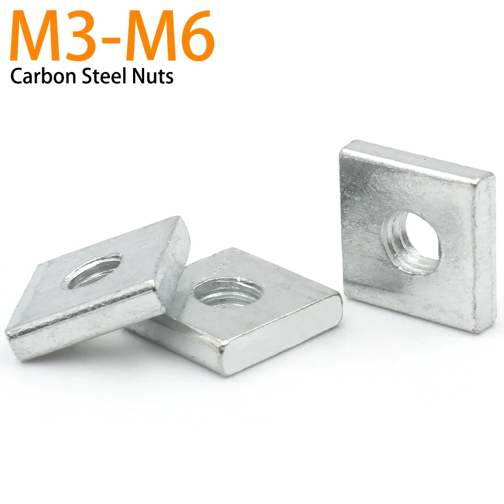 20/40pcs DIN562 M3 M4 M5 M6 Galvanized Zinc Plated Carbon Steel Thin Square Nuts Quadrangle Block Compatible with Prusa MK3