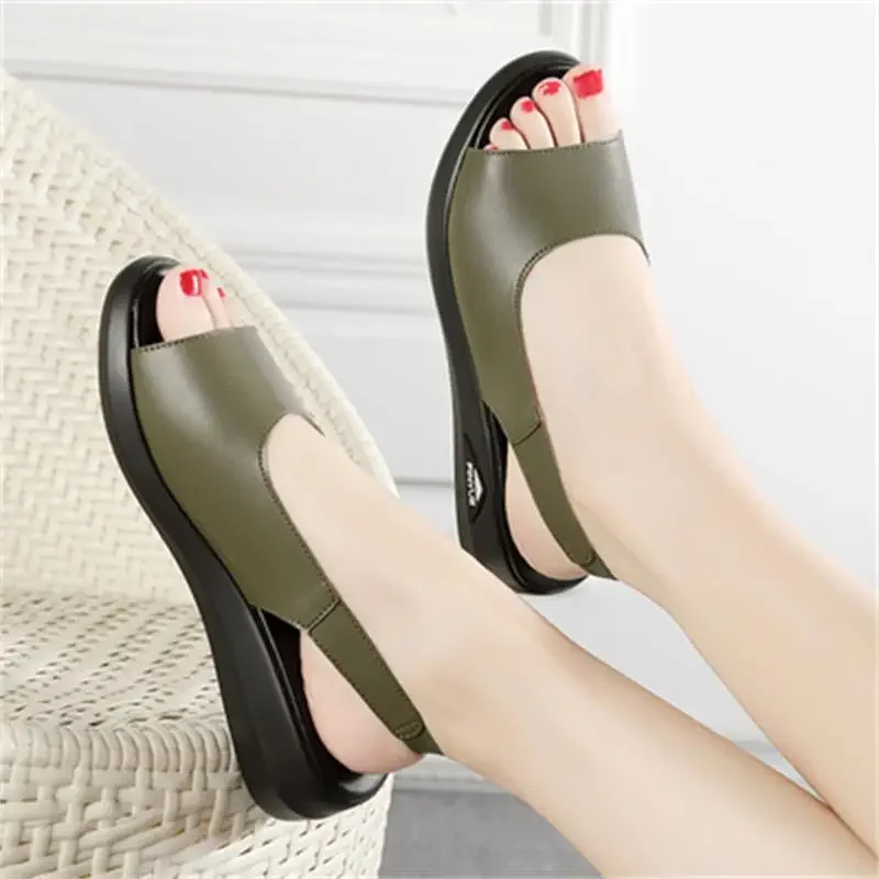 Shoes Women Genuine Leather Sandals Flat Platform Sandals Square Toe Cow Leather Ladies Footwear Summer Black Fashion