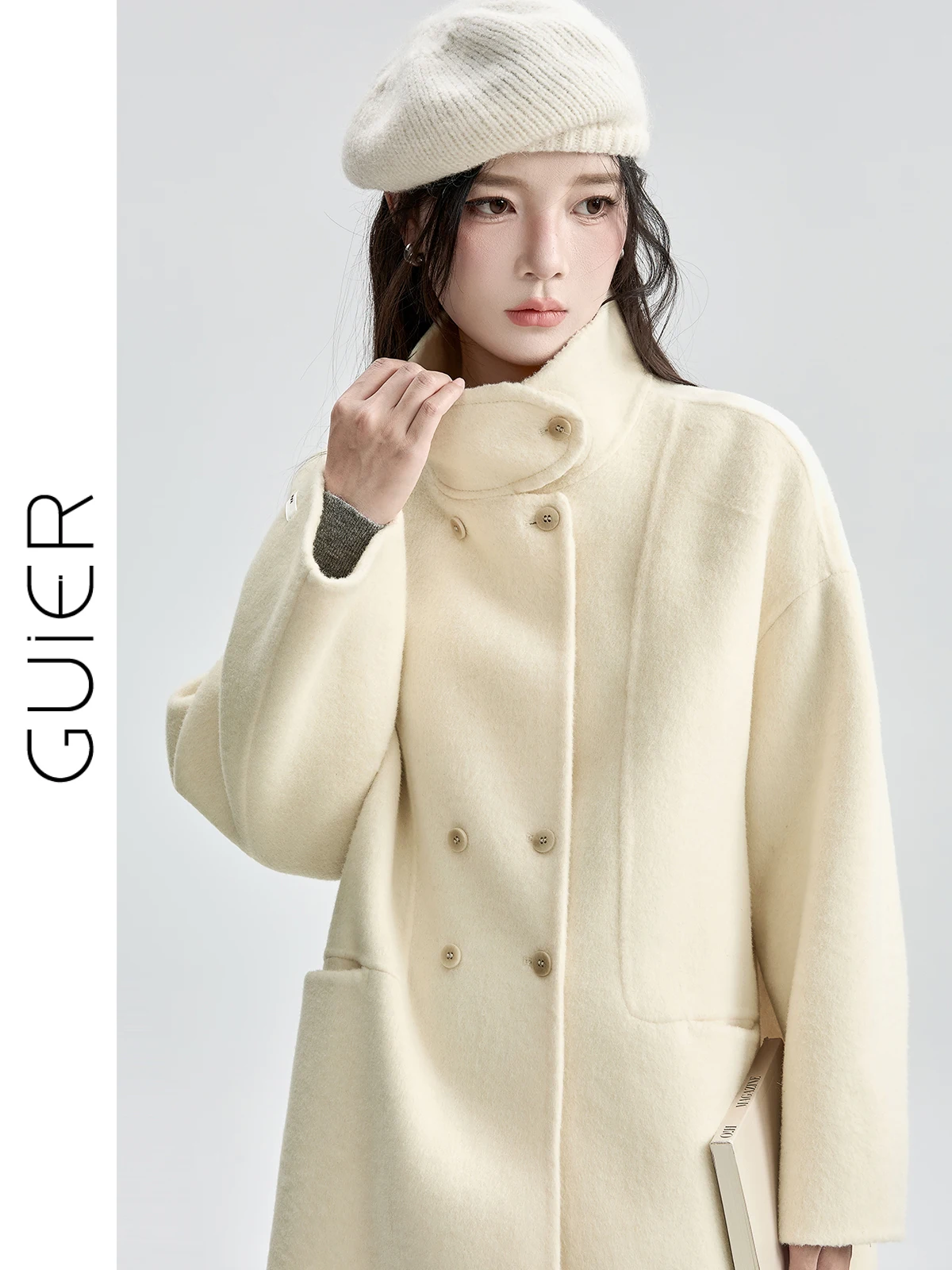 

Guier Double-Sided Woolen Coat Women's Faionable Design Winter Outerwear Small Size Ladies Premium Quali Long Sve Jaet