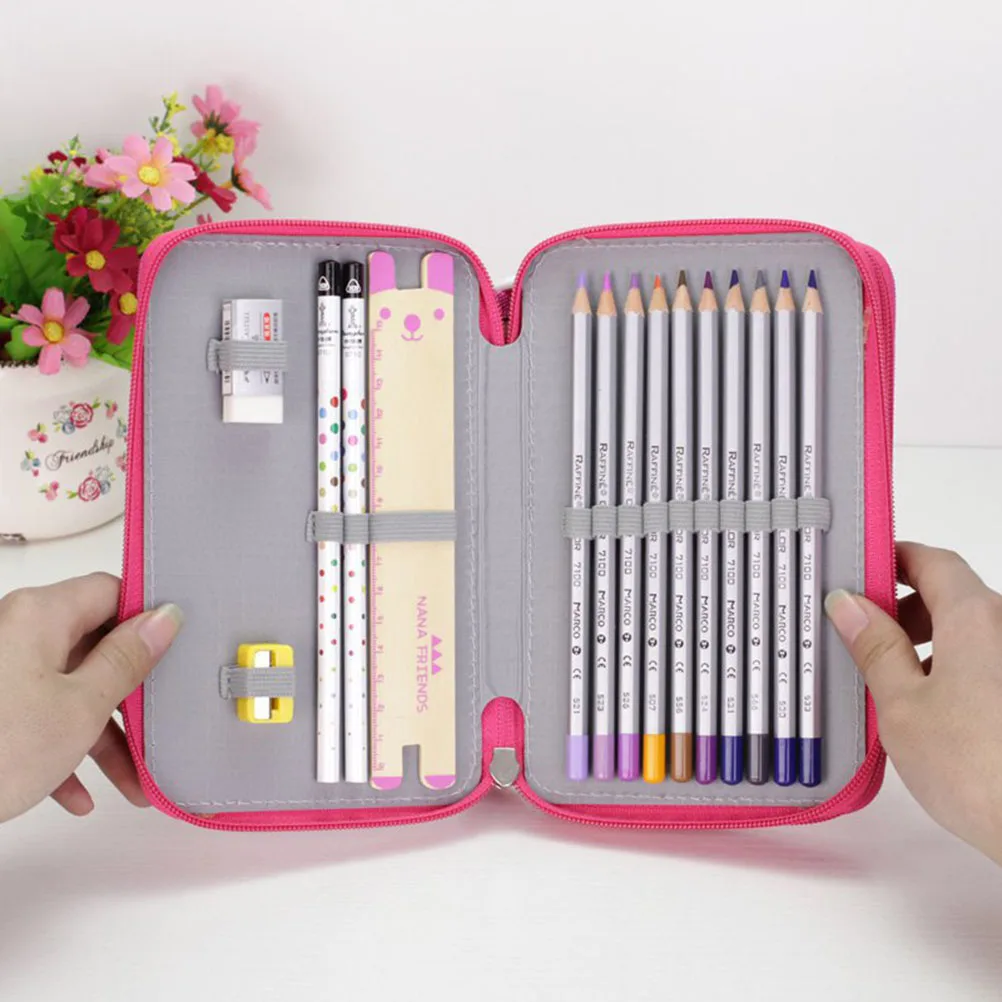 

Colored Pencil Case with Compartments 32 Slots Handy Pencil Bags Large for Watercolor Pencils Gel Pens and Ordinary Pencils (Ros
