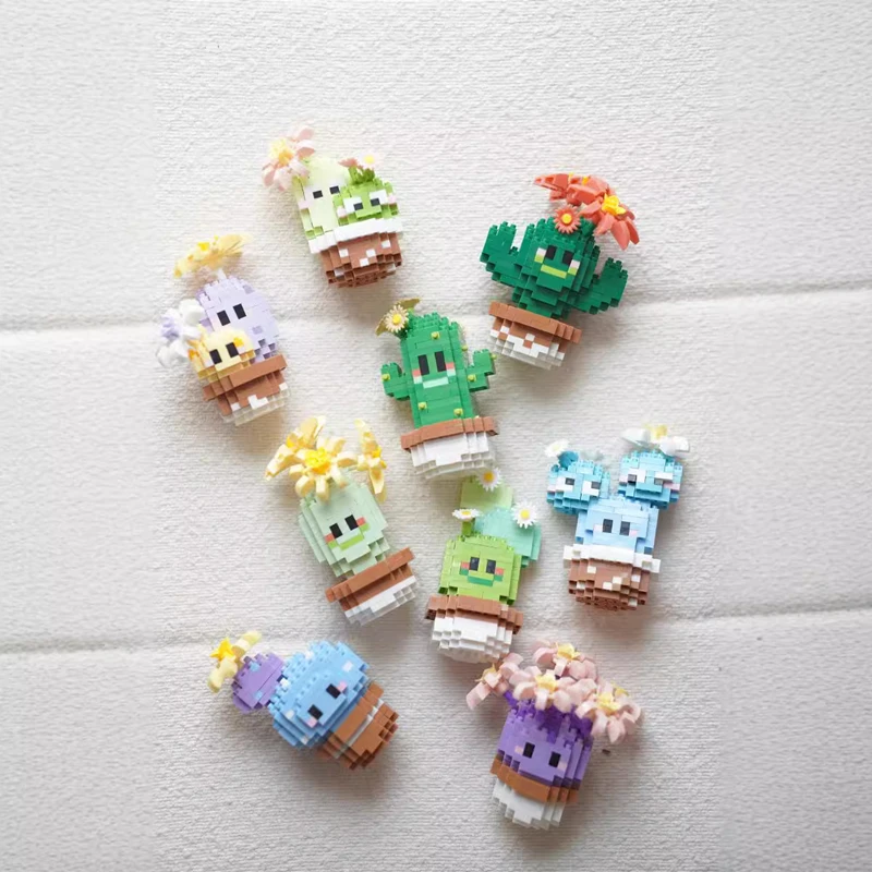 مكعبات بناء ممتعة، صبار، عصارة، زخارف إبداعية لسطح المكتب، مكعبات بناء لعبة مجمعة للأطفال والبنات