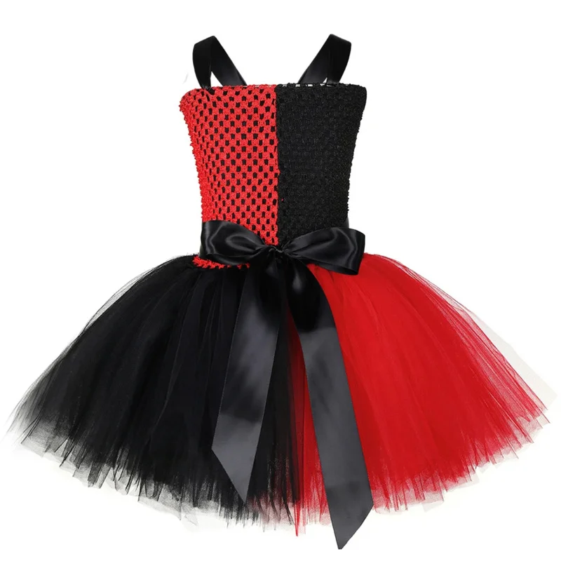 Black Red Harley Clown Costumes for Girls Carnival Halloween Tutu Dress Suicide Squad Cosplay Outfits Kids Fancy Party Clothes