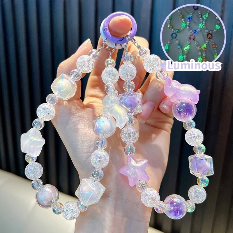 

Luxury Colorful Acrylic Keychain Cartoon Luminous Rabbit Beads W/Card Phone Chain Bag Decoration Pendant Hanging Ornament Gift
