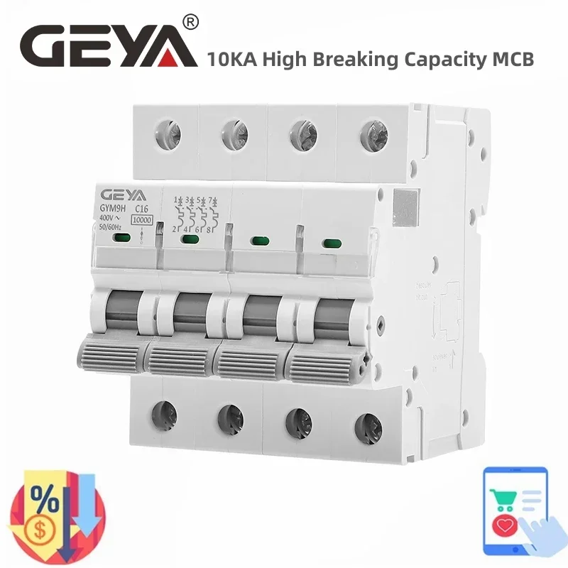 GEYA GYM9H 4P 10KA High Breaking Capacity MCB Din Rail Mini Circuit Breaker 6A-63A AC Type Factory Direct Manufacturer