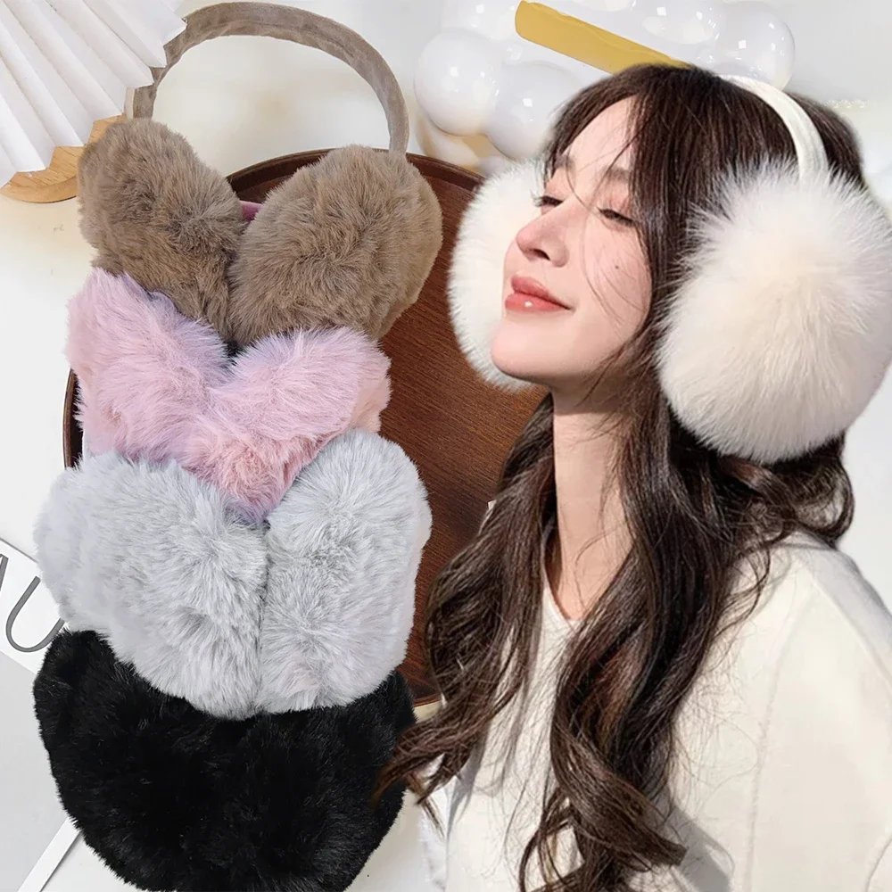 New Winter Fleece Warm Earmuffs Soft Women\'s Outdoor Travel Ear Cushions Fashion Solid Color Foldable Earflap Plush Ear Warmer