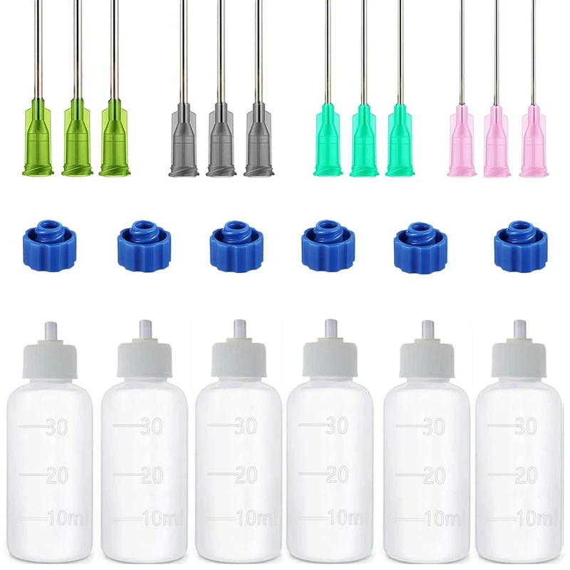 AT14 6 Pcs Glue Applicator Bottles, 30Ml Plastic Squeezable Dropper Bottles With Blunt Needle Tip 14Ga 16Ga 18Ga 20Ga