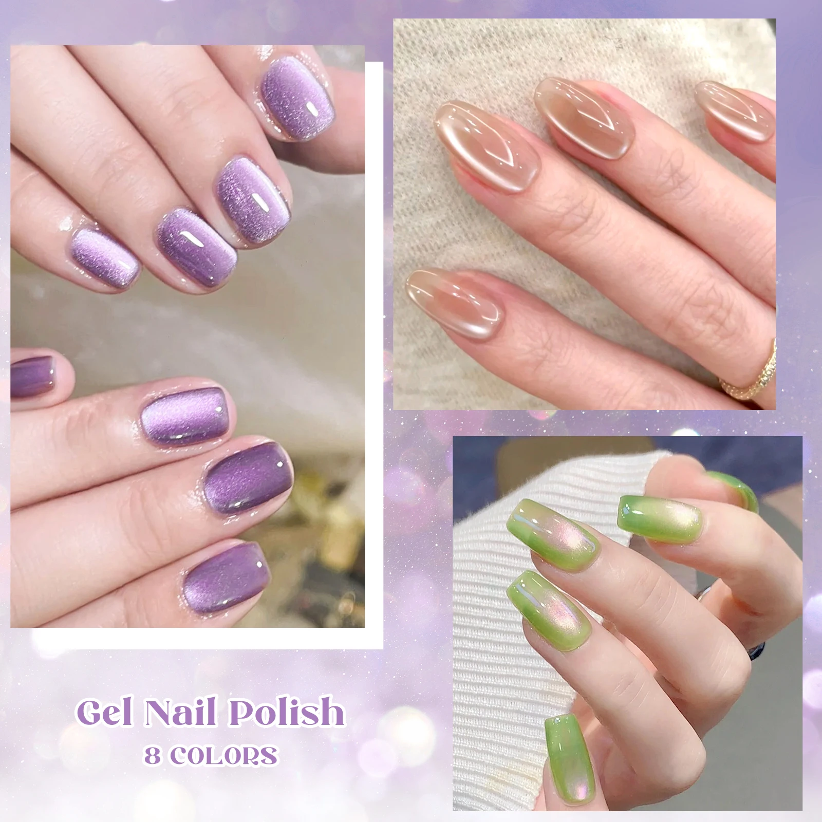 MEET ACROSS 14Pcs/Box Fruit Basket Cat Magnetic Gel Set Grape Purple Tangerine Orange Plum Green UV Gel LED Nail Art Varnish