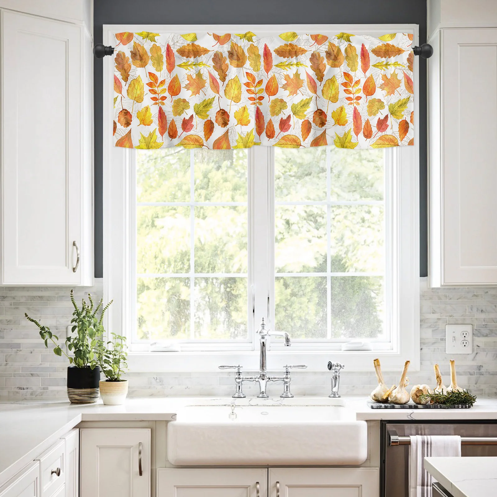 ZEDLIYU Valances for Windows Kitchen Living Room Small Window Valance Autumn Maple Leaves 1 Panel, 42 x 12 Inch