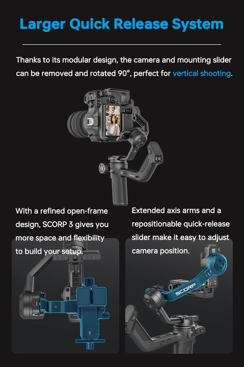 3-Axis Handheld Gimbal Stabilizer with AI Auto-Tracking, Compatible with Sony Canon DSLR Cameras, 3.5kg/7.72lbs Load Capacity, Detachable Wireless Remote Control Handle for Solo Filmmaking view 4