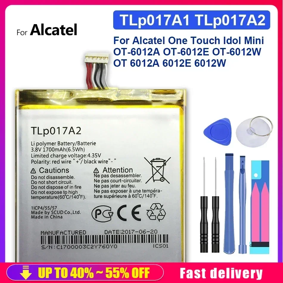 

Аккумуляторы для мобильных телефонов 1700 мАч для Alcatel One Touch Idol Mini OT-6012A, OT-6012E, OT-6012W, TLp017A1 TLp017A2 Аккумулятор