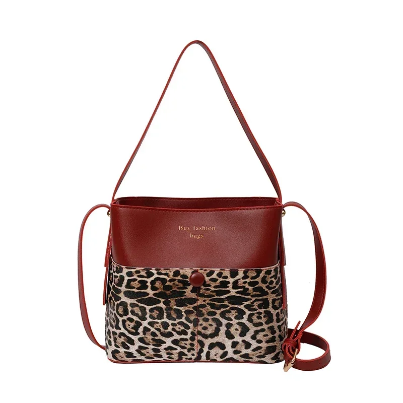 High End Retro Leopard Print Large Capacity Bucket Bag for Women Versatile Commuting Shoulder Bag Messenger Bag Bolso De Mujer