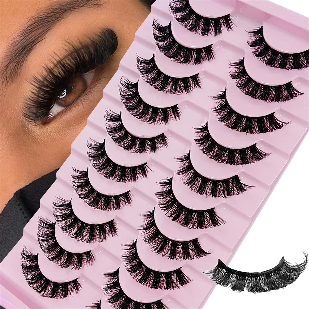 10 Pairs DD Curl Russian Strip Lashes Fluffy Volume False Eyelashes DD Curl Dramatic Messy Faux Mink Fake Lashes Make Up