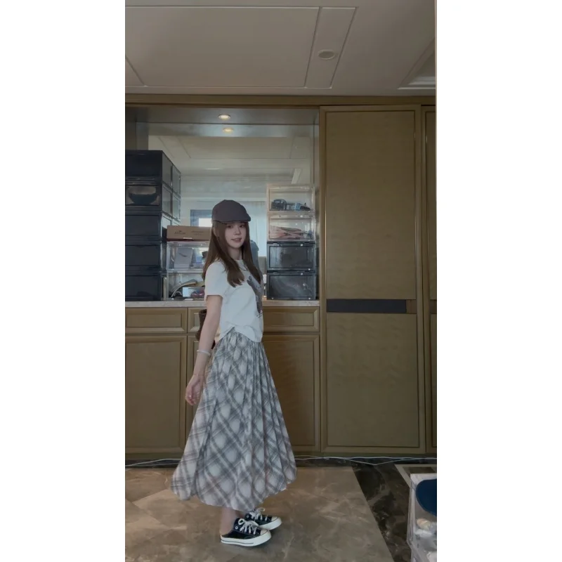 

Модная весенне-летняя женская юбка средней длины с эластичной талией, милым узором и стандартным кроем, для повседневной носки, прямая юбка