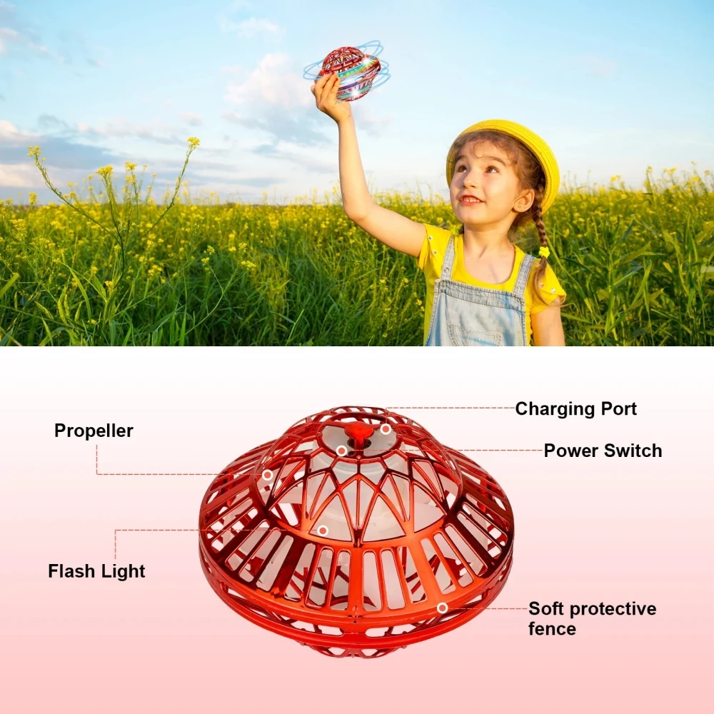 Flying Spinner Ball Boomerang Toy 360 ° rotante Magic con luci a LED Drone Hover Ball antistress Release Fidget Toy Kids Family Gift