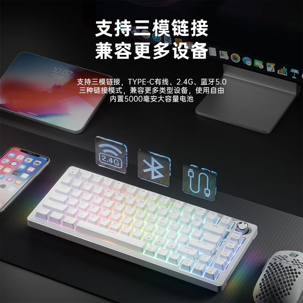 For KEMOVE T68E T81E Wireless Rotary Knob Gasket Mount Custom Mechanical Gaming Keyboard (002)