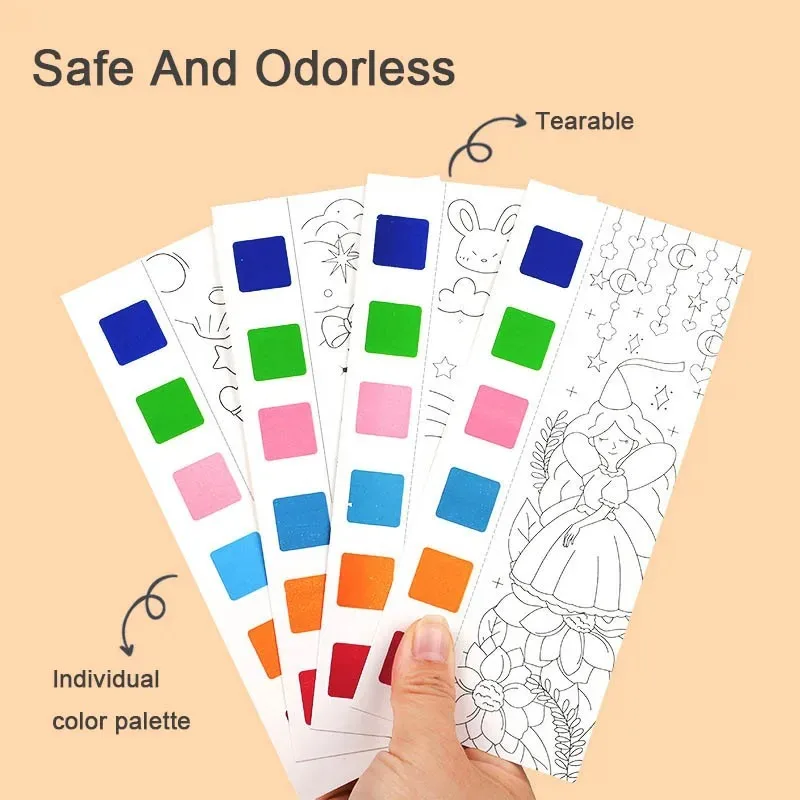 Libro de pintura de acuarela lavable para niños, libro para colorear con pegatinas reutilizables con pinceles, juguete educativo de arte para Aprendizaje Temprano