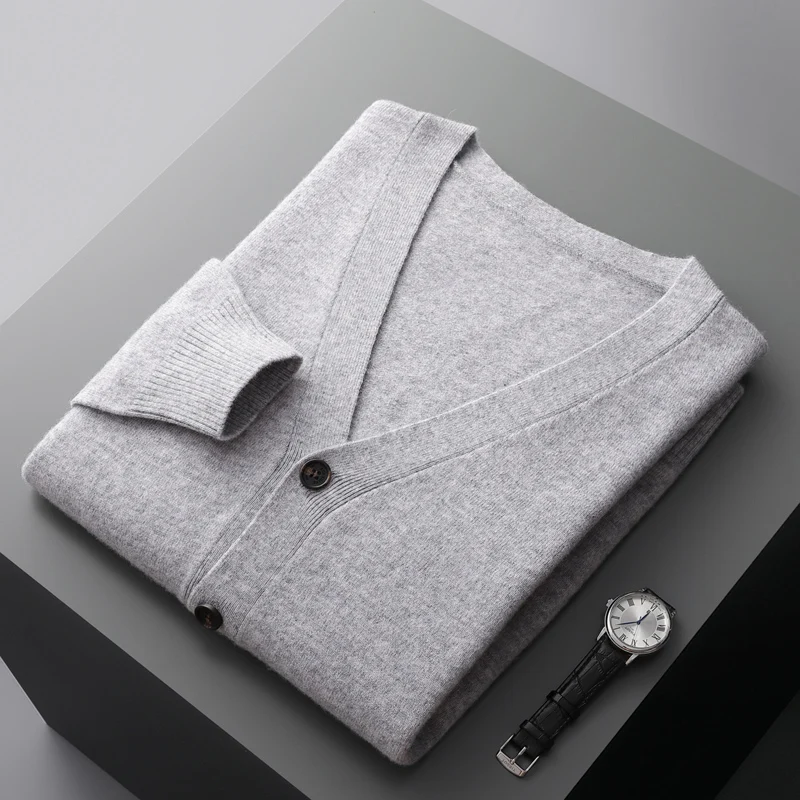 100% Pure Wool Men's Cardigan Cashmere Sweater Autumn And Winter Knitted Jacket Solid Color Long-Sleeved High Quality M3003012