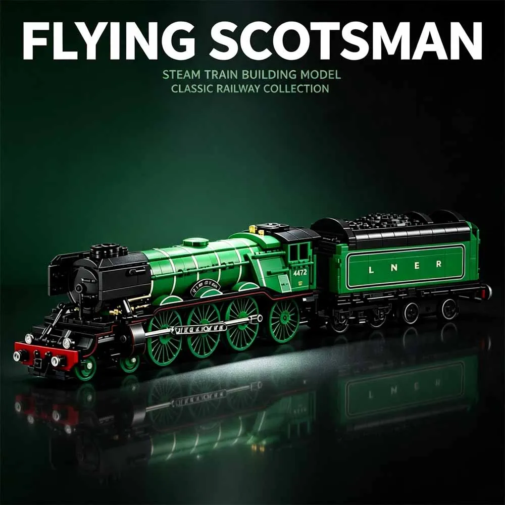 Train à vapeur Flying Scotsman, train européen, blocs de construction MOC avec pièces techniques, pour collection, cadeau pour adultes, 1147 pièces.