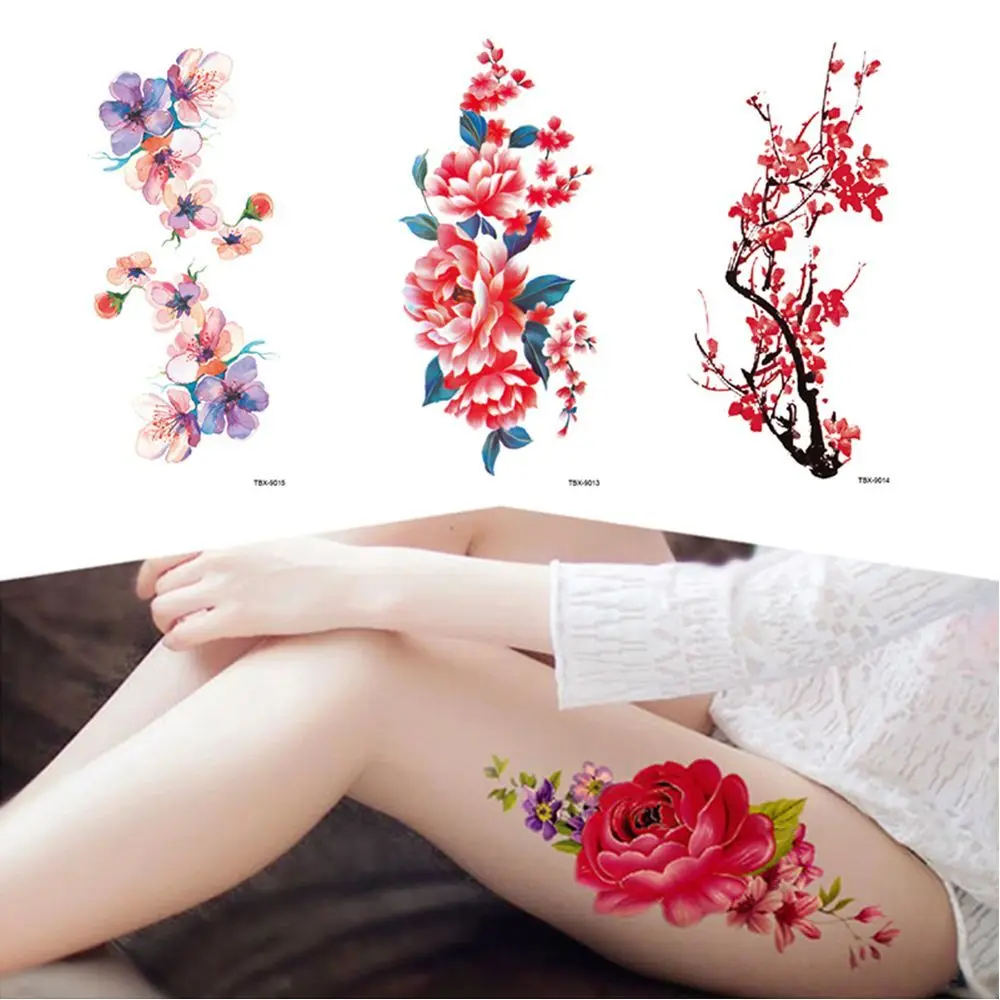 Henna Makeup Long lasting Beauty Water Transfer 3D Flowers Fashion Arm Leg Art Body Art Temporary Tattoo Stickers Fake Tattoos