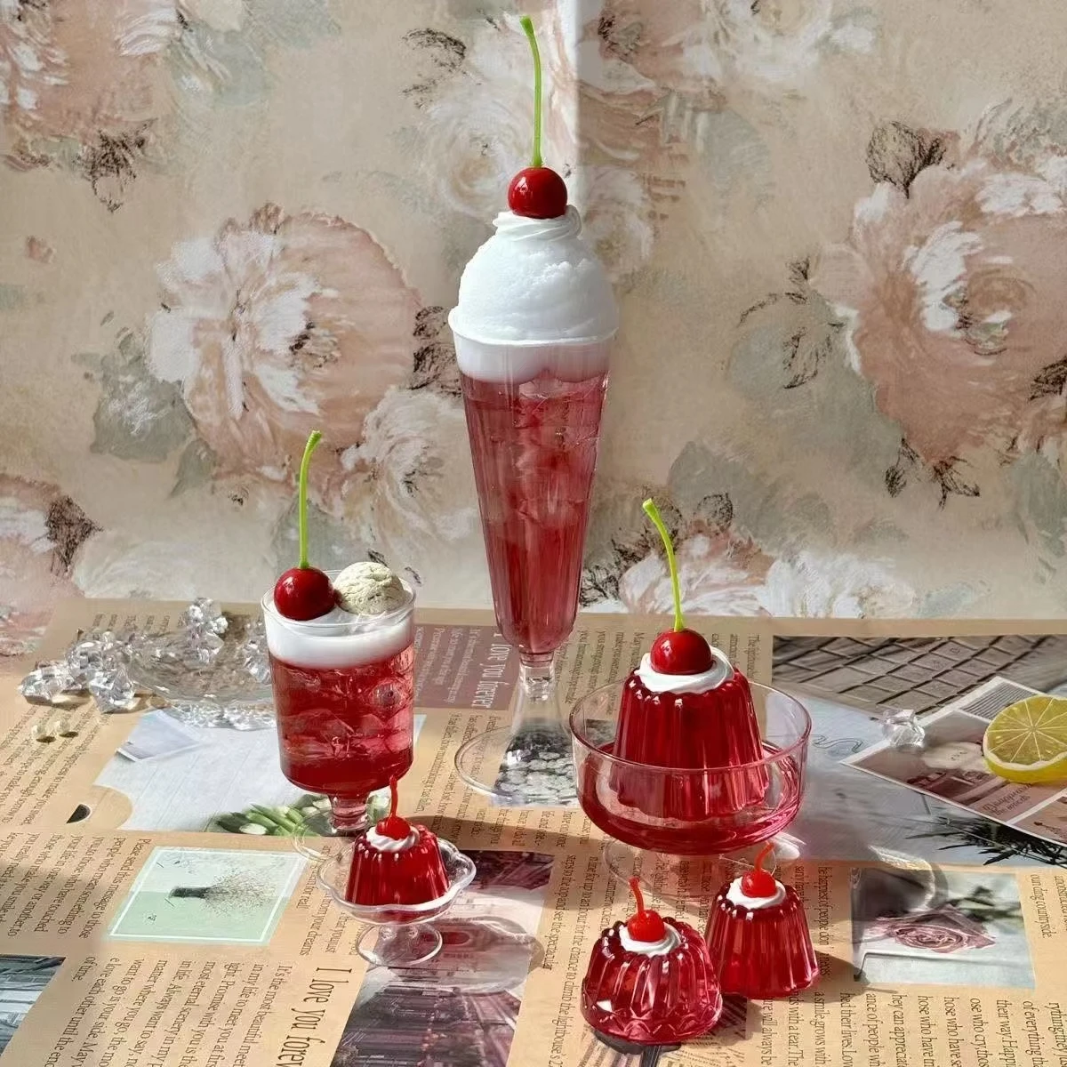 Simulation Retro Cute Strawberry Soda Jelly Ornaments Exquisite and compact desktop ornaments room decoration birthday gift