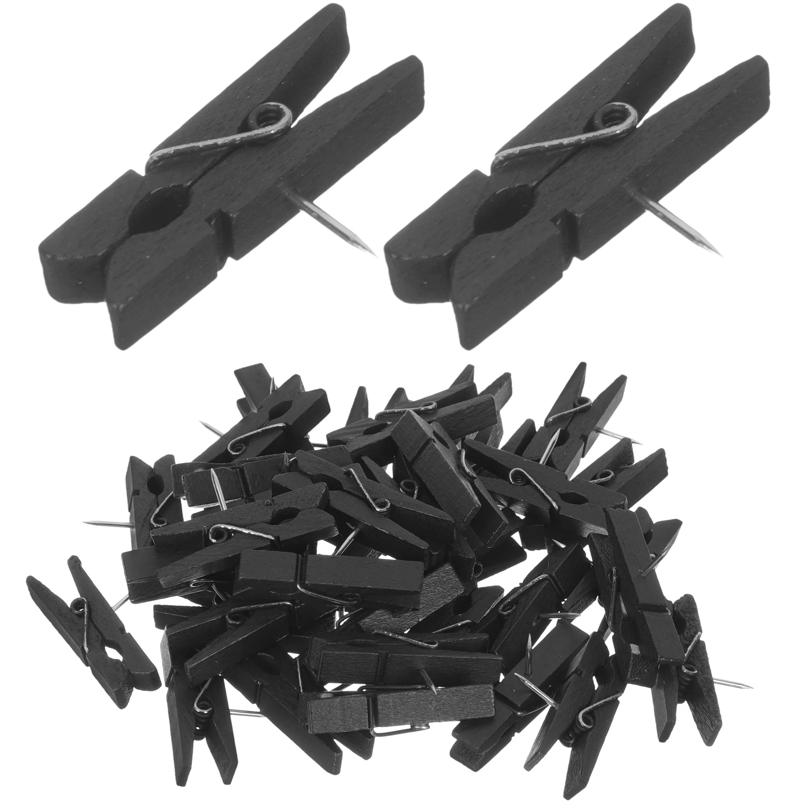 Pasador de empuje negro con Clips decorativos de madera, tachuelas de pulgar de madera duraderas para tablón de anuncios, decoración del hogar y la Oficina