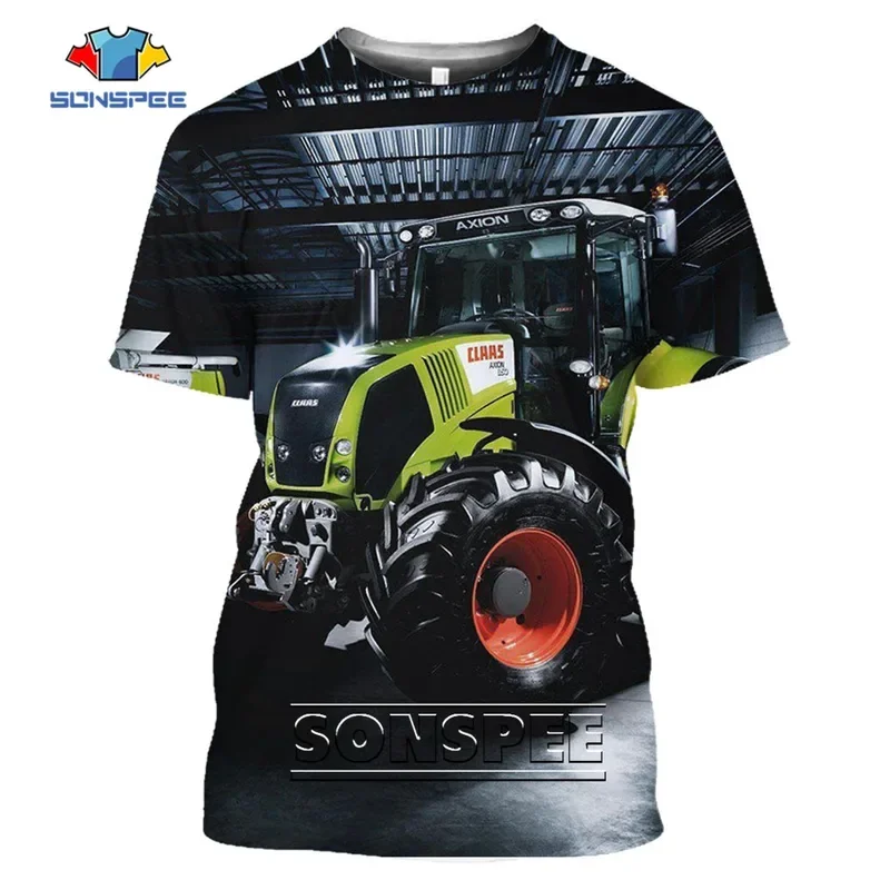 SONSPEE Agriculture 3D Printed Forest Harvester Milesia Casual Loose Original Collar T-shirt Men Women Punk Hip-hop Tractor Tops