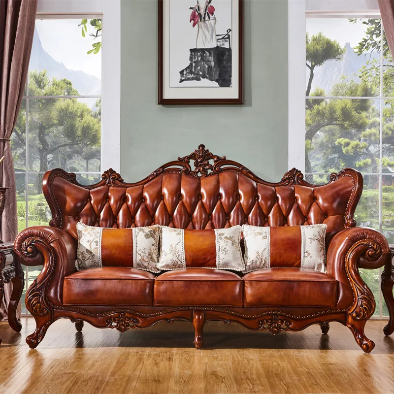 

@ # Новый дизайн, европейский стиль, королевский кожаный диван-комбинация на 1, 2, 3 места, резной, из массива дерева, для дома, гостиной, комплект диванов