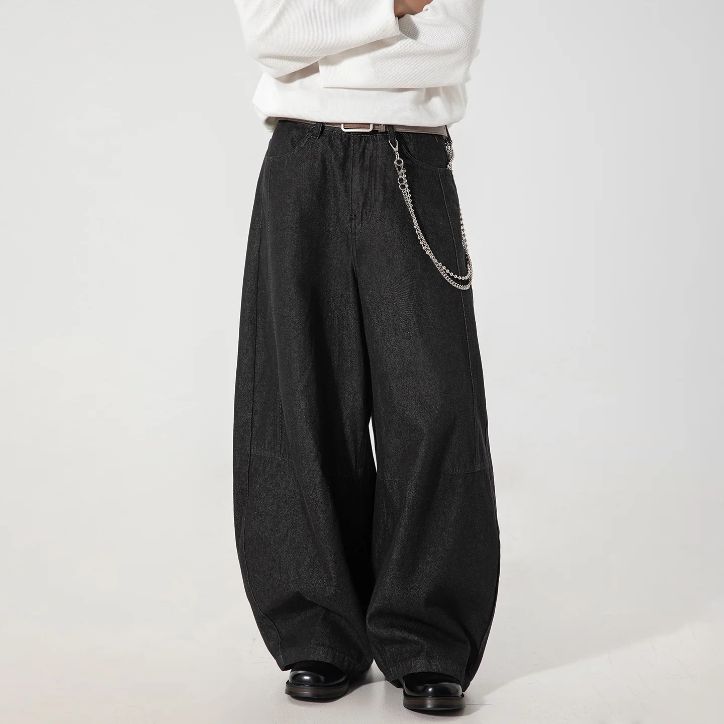 

Новинка осени 2024, мужские джинсы из необработанной ткани в стиле ретро, черные прямые брюки с разрезом