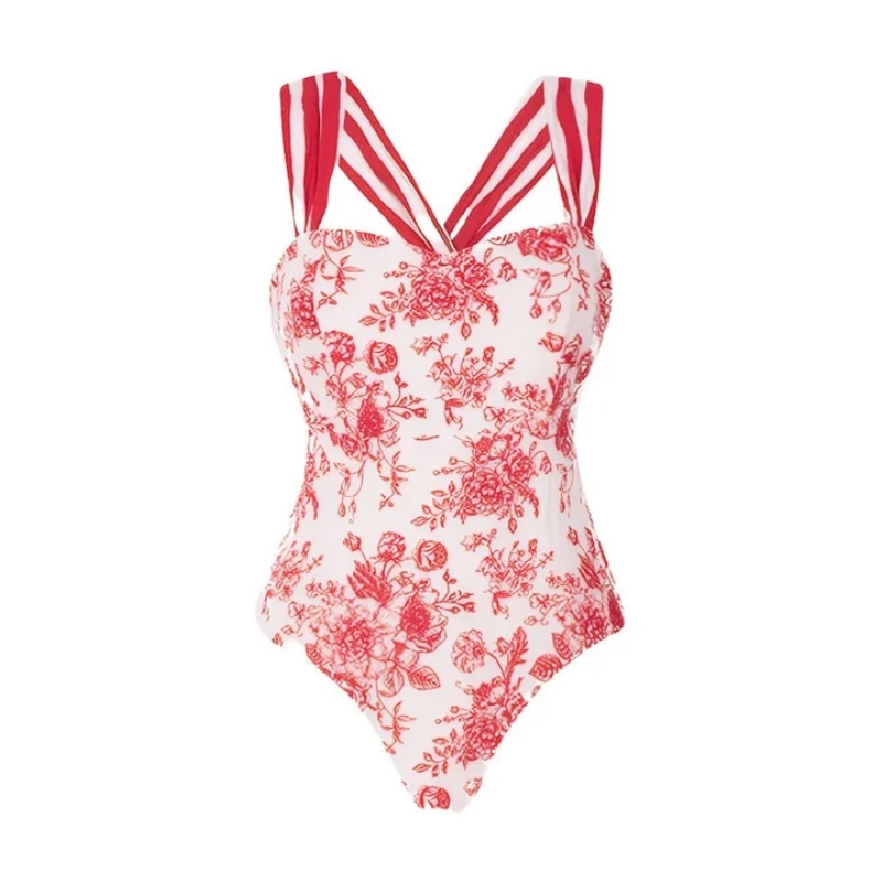 2Pc Striped One Piece Swimsuit Women Sexy Bikini Push Up Swimwear Bandeau Biquini Female Bow Tie Bathing Suit Cover Up Beachwear
