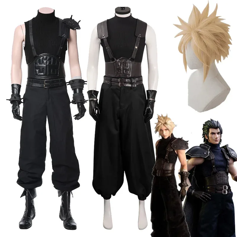 

(In Stock) Cloud Strife Cosplay Zack Costume Uniform Wig Game Final Cos Fantasy Black Jumpsuit Suit Halloween Party Clothes