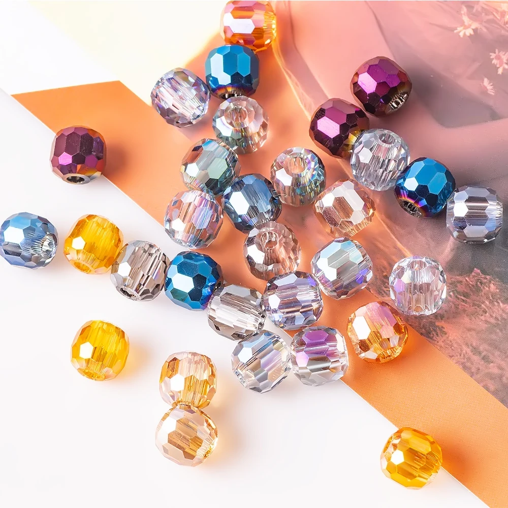 Faceted Ball Bead With Large Hole 8/10/12/14mm Glass Round Beads Jewelry Making DIY Crystal Crafts Beading for Decoration