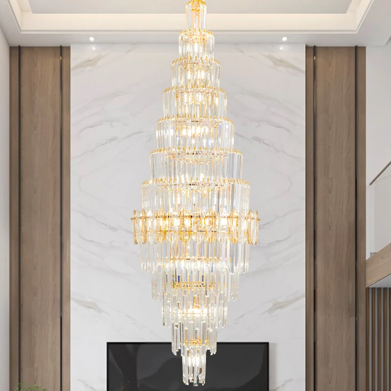 

Duplex Staircase Chandelier Villa High Livingroom Crystal Light Modern Simple Hollow Spiral Staircase Chandelier Long Chandelier