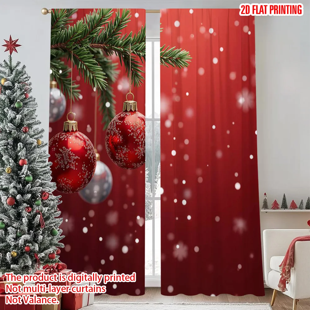 

2pcs 2D flat printing Merry Christmas Curtains Snowflake Christmas Versatile Durable Polyester Without Electricity Birthday