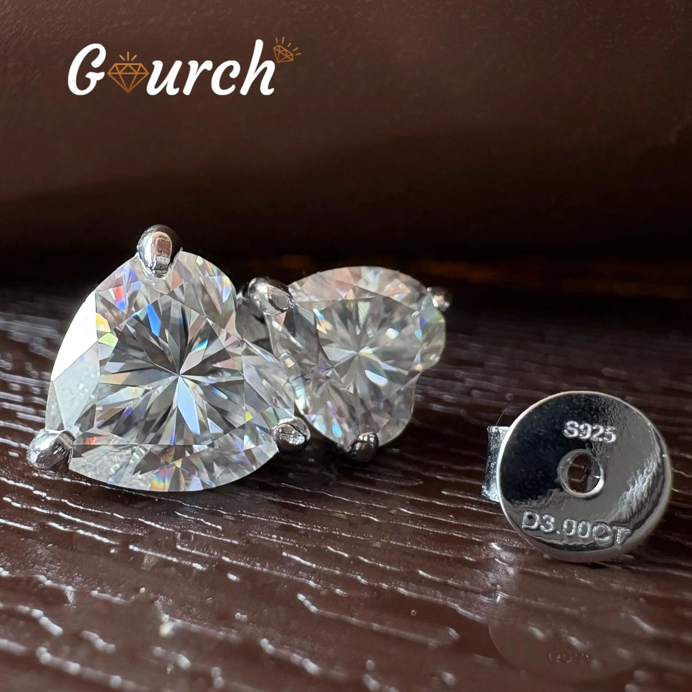 Gourch Heart Cut 3/6cttw D Color Moissanite Earrings S925 Sterling Silver Wedding Anniversary Fine Jewelry Gifts for Women