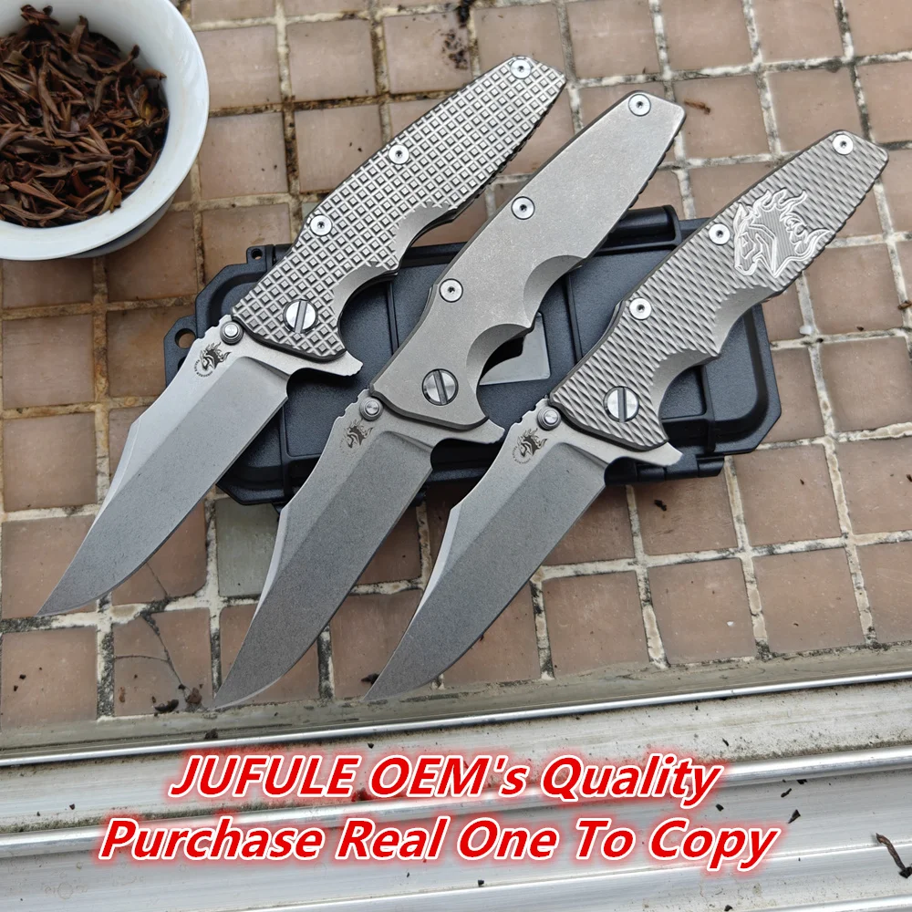 JUFULE 60+ HRC N690 Hinderer Eklipse Titanium Handle Ceramic Bearing Folding Knife Tactical Pocket Camping Hunt Outdoor EDC Tool