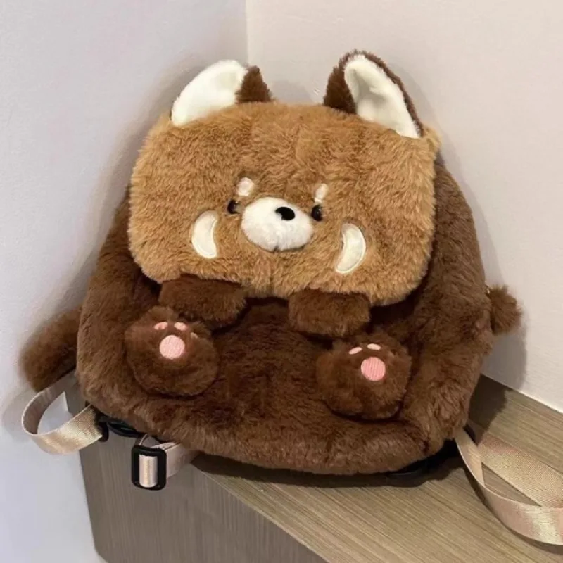 Raccoon Plush Backpack Cute Red Panda Women Crossbody Bag Soft Shoulder Bag for Camping Travel Party Female Birthday Gift