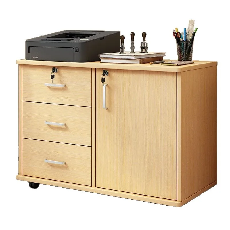 & Wooden Lockable Low Filing Cabinet, A4 Drawer Side Storage Organizer for Office Document Household Storage Wholesale