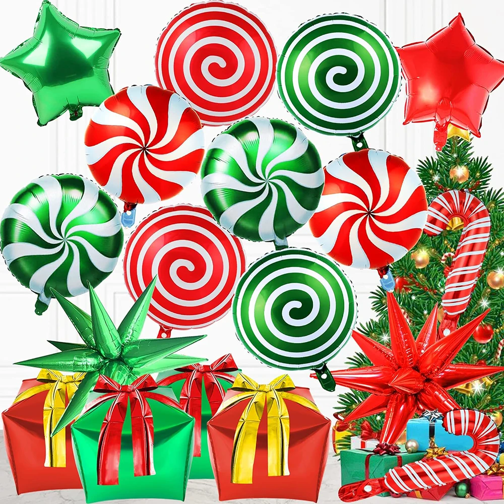 Christmas Foil Balloons Merry Christmas 2024 New Year Party Home Decor Candy Cane Gift Box Mylar Balloon Star Explosion Ballon