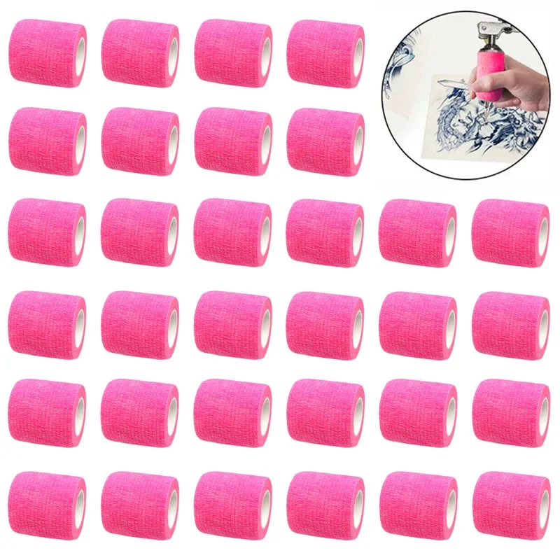 

1/6/12/24/32/48 pcs Nonwoven Hot Pink Color Tattoo Anti-slip Bandage Self-adhesive Elastic Bandage Disposable Athletic