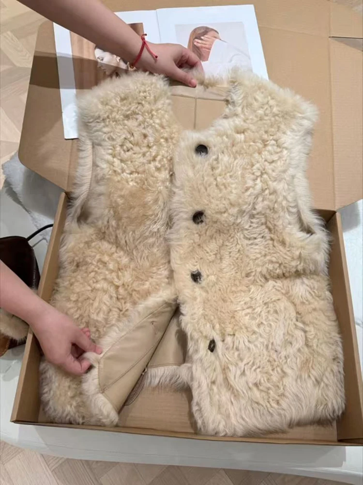 Faux Wool Fur Vest Women Y2K Korean Loose O Neck All Match Hairy Fur Crop Coats Female Winter Warm Sleeveless Tank Outerwear New